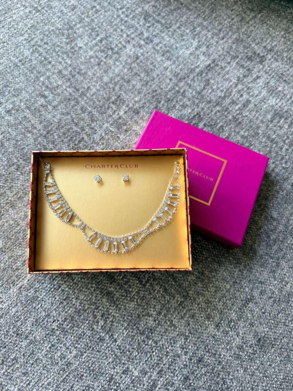 Charter Club Silver Crystal Necklace and Stud Earring Set